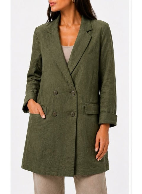 Women’s Long Blazer Jacket, Cotton Linen Blazer for Women, Long Sleeve Hijab Blazer with Pockets