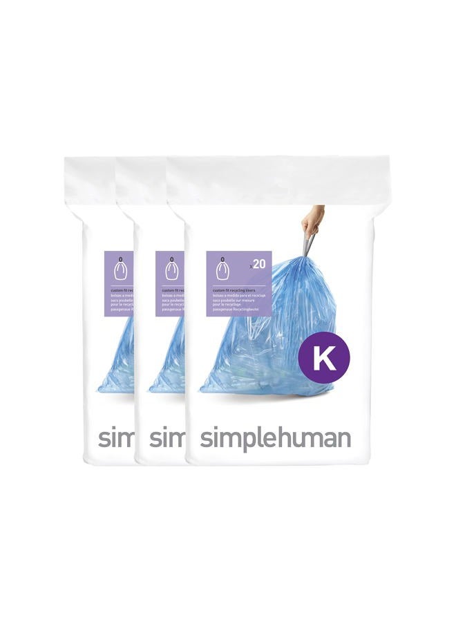 simplehuman Code K Custom Fit Drawstring Trash Bags in Dispenser Packs, 60 Count, 35-45 Liter / 9.2-12 Gallon, Blue - Image 1