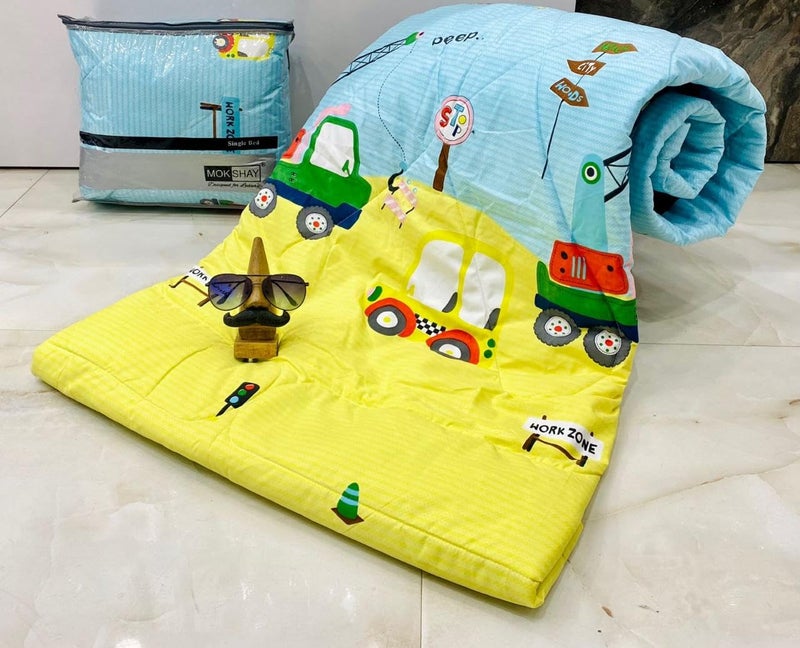 KitchDeco Kitch Deco™ Reversible Single Bed Glace Cotton 1 Kids Comforter & 1 Single Flat Bed Sheet with 1 Pillow Cover (Design 12) - Image 1