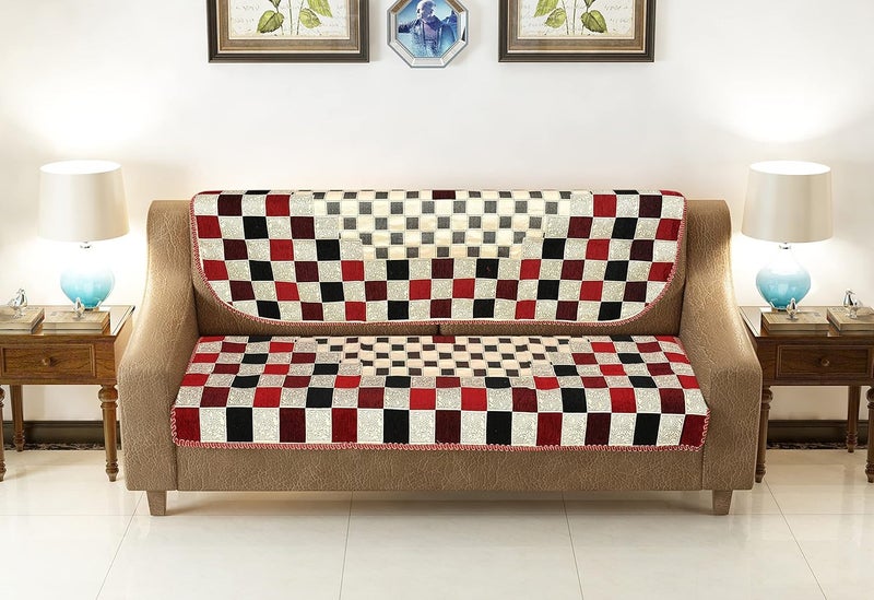 Jayvaam SAWNA Homes Chenille Sofa Cover Set 5 Seater for Living Room 3 Seater 2 Seater Sofa Slip Covers for Home Premium Furniture Protector Panels for Sofa Couch Office 10 Piece Brown - Image 3