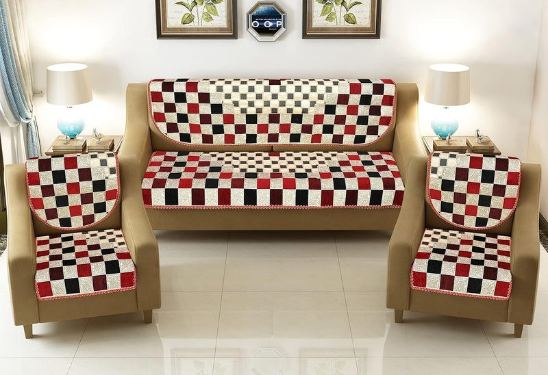 Jayvaam SAWNA Homes Chenille Sofa Cover Set 5 Seater for Living Room 3 Seater 2 Seater Sofa Slip Covers for Home Premium Furniture Protector Panels for Sofa Couch Office 10 Piece Brown - Image 1