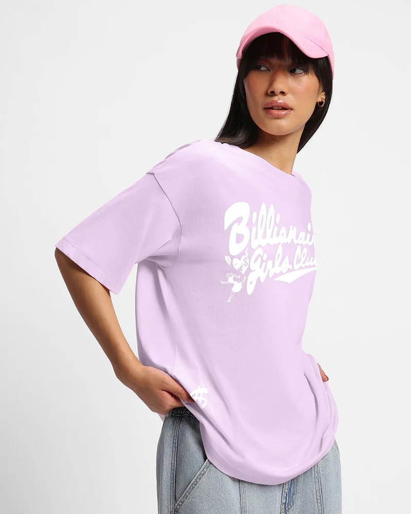 bewakoof Women's Purple Billionaire Girls Club Graphic Printed Oversized T-shirt