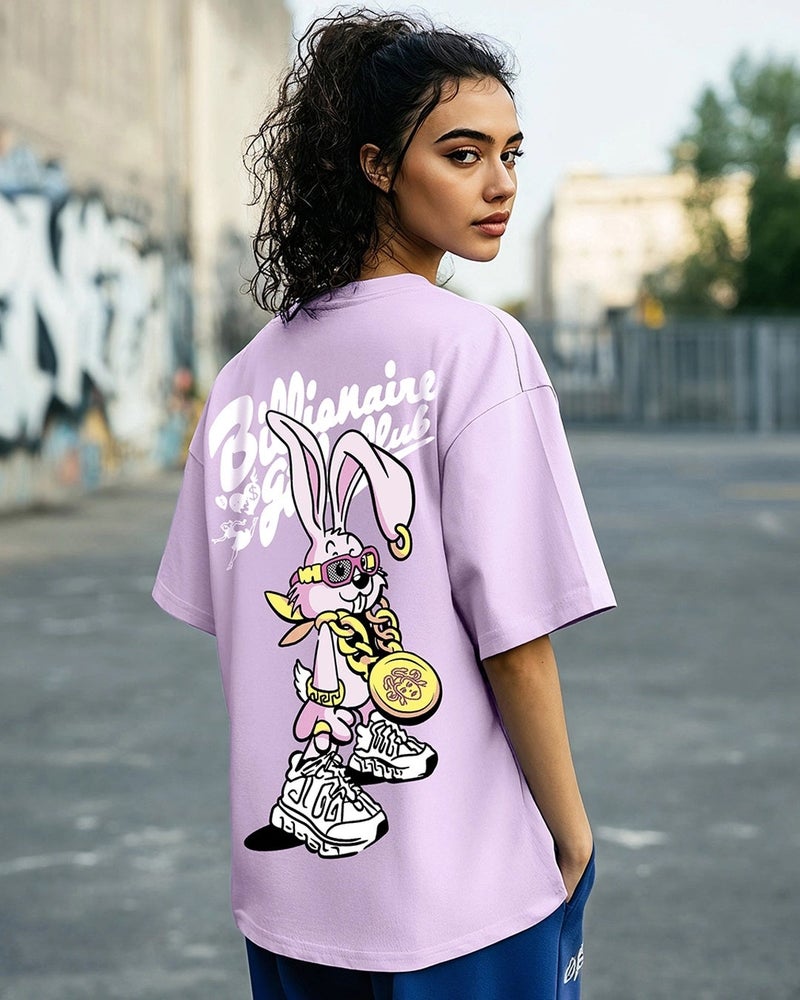 bewakoof Women's Purple Billionaire Girls Club Graphic Printed Oversized T-shirt - Image 4
