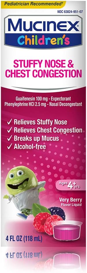 Mucinex Children's Liquid - Stuffy Nose & Cold Mixed Berry 4 oz. (Packaging May Vary)
