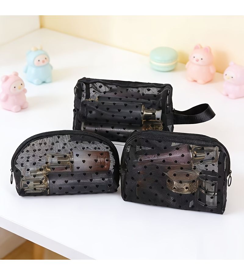 Heart Shaped Mesh Lining Pouch Small Capacity Makeup Bag Envelope Toiletry Organizer - Image 5