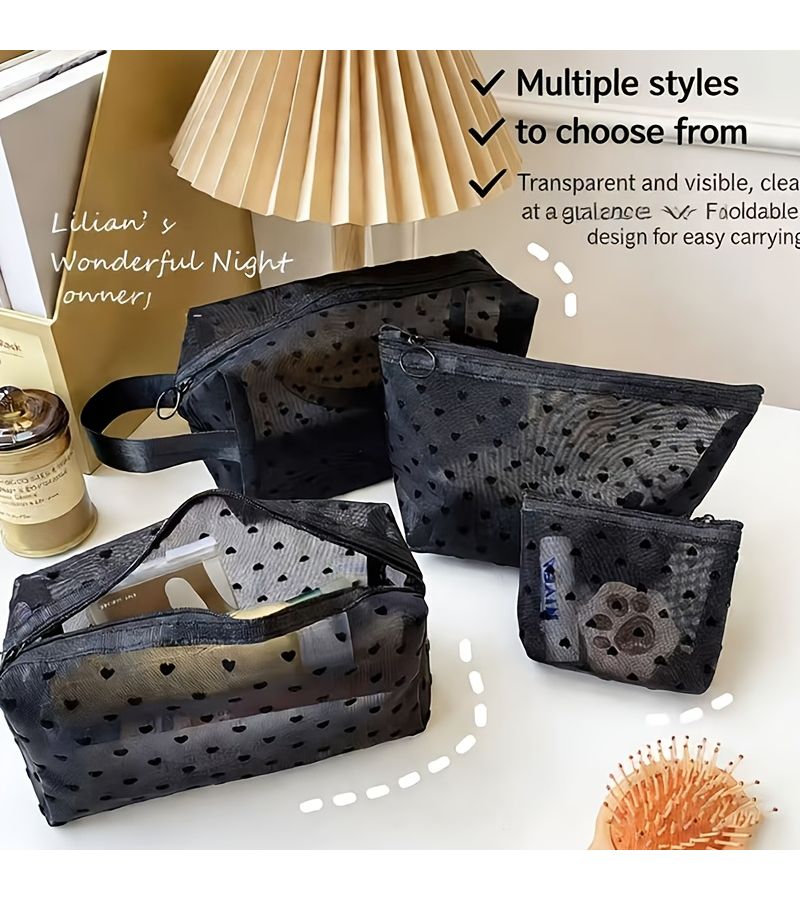 Heart Shaped Mesh Lining Pouch Small Capacity Makeup Bag Envelope Toiletry Organizer - Image 1