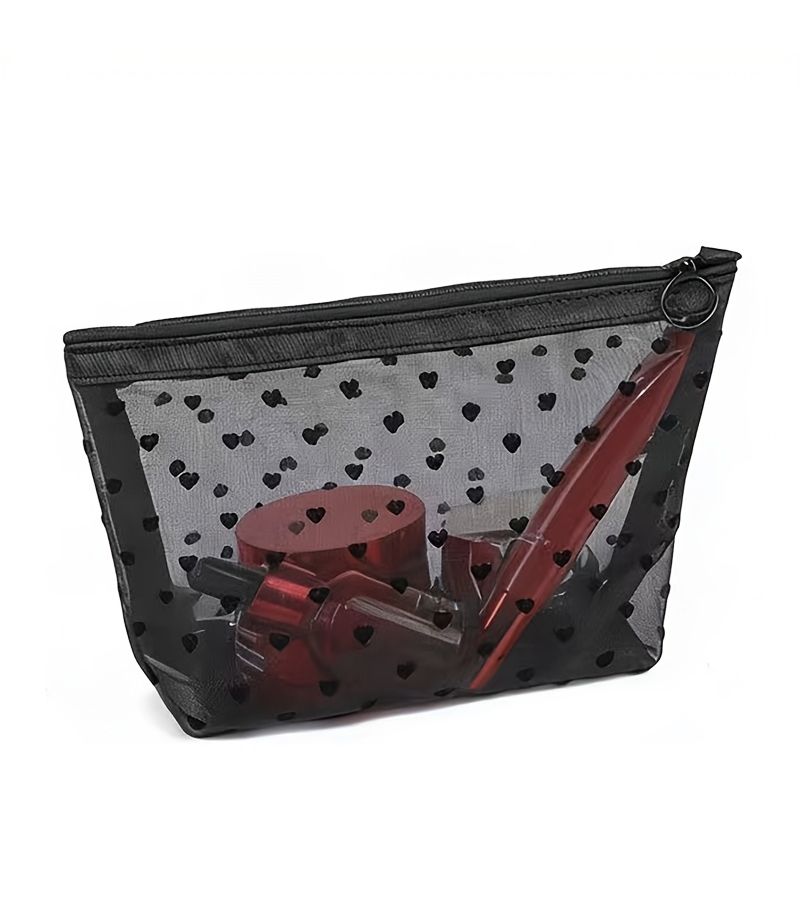 Heart Shaped Mesh Lining Pouch Small Capacity Makeup Bag Envelope Toiletry Organizer - Image 3