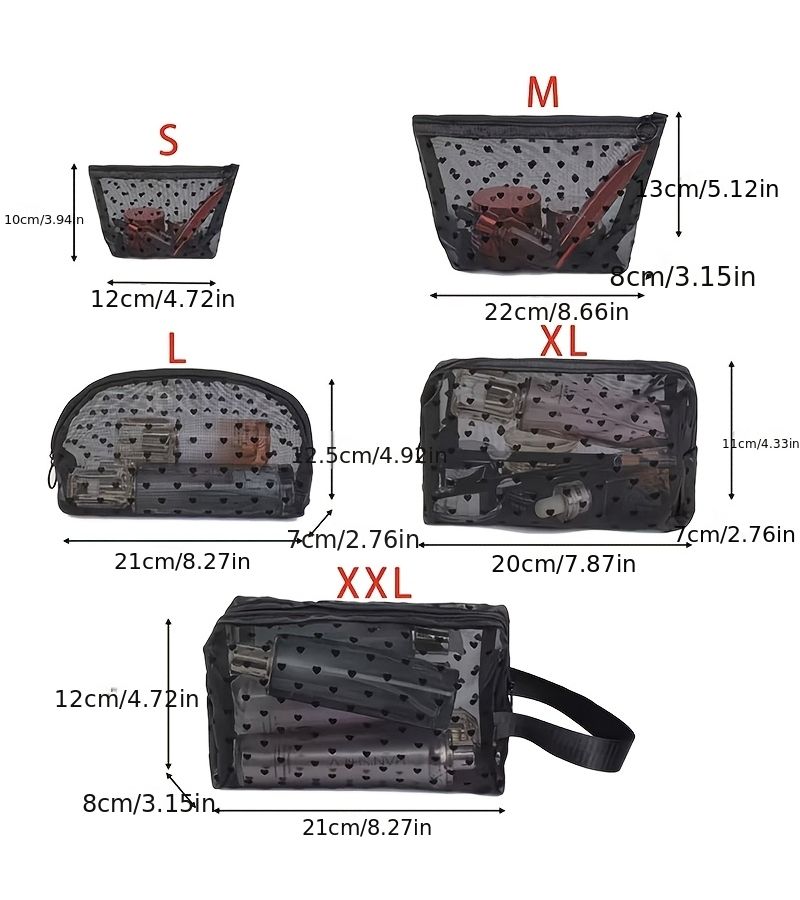 Heart Shaped Mesh Lining Pouch Small Capacity Makeup Bag Envelope Toiletry Organizer - Image 4