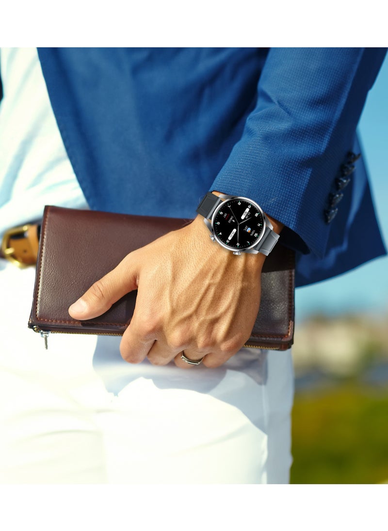 Oskar - Porodo Nebula Smart Watch Black dial with Silver Silicone Band - Image 1