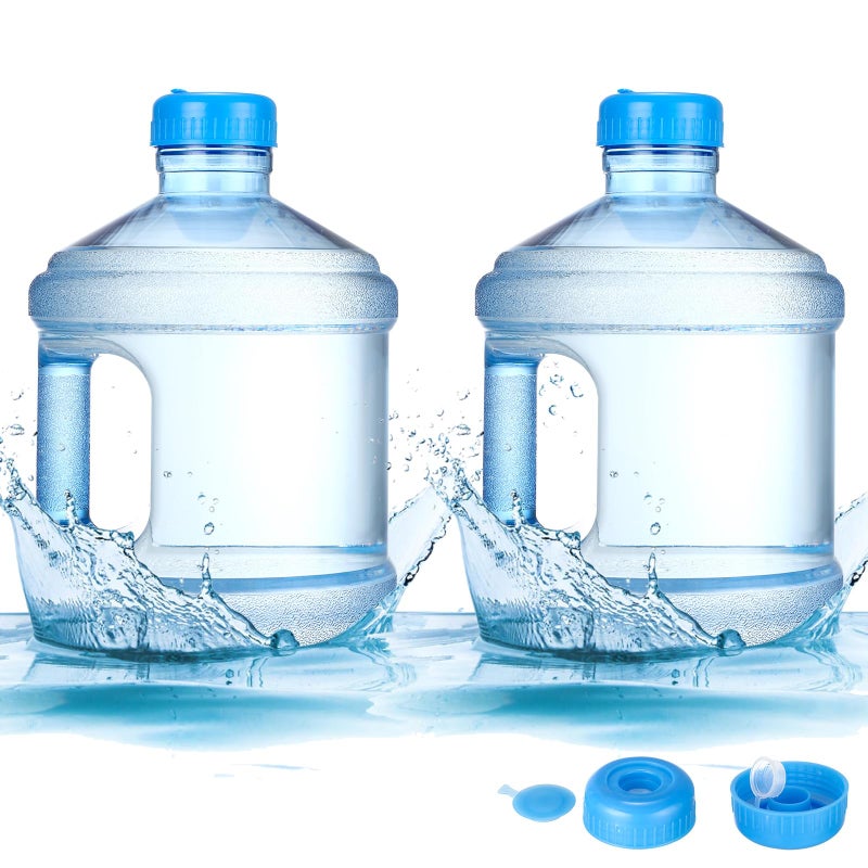 Hoolerry 1 Pieces Water Bottle 1 Gallon Round Plastic Water Jug with Handle Reusable Leak Proof Bottle for Gym Sports Office Daily Cold Liquids Drinking Use, Blue - Image 1