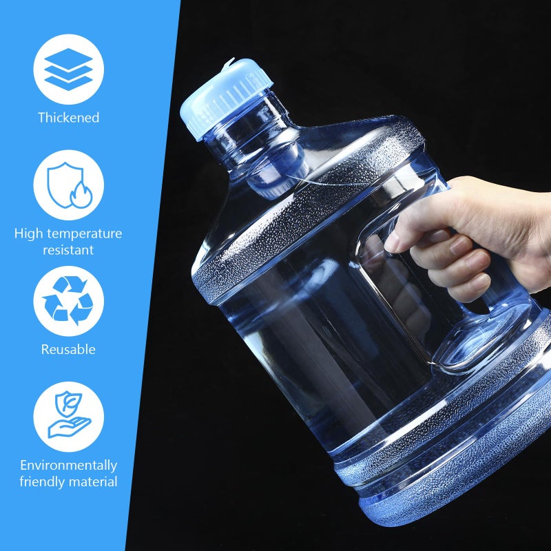 Hoolerry 1 Pieces Water Bottle 1 Gallon Round Plastic Water Jug with Handle Reusable Leak Proof Bottle for Gym Sports Office Daily Cold Liquids Drinking Use, Blue - Image 3