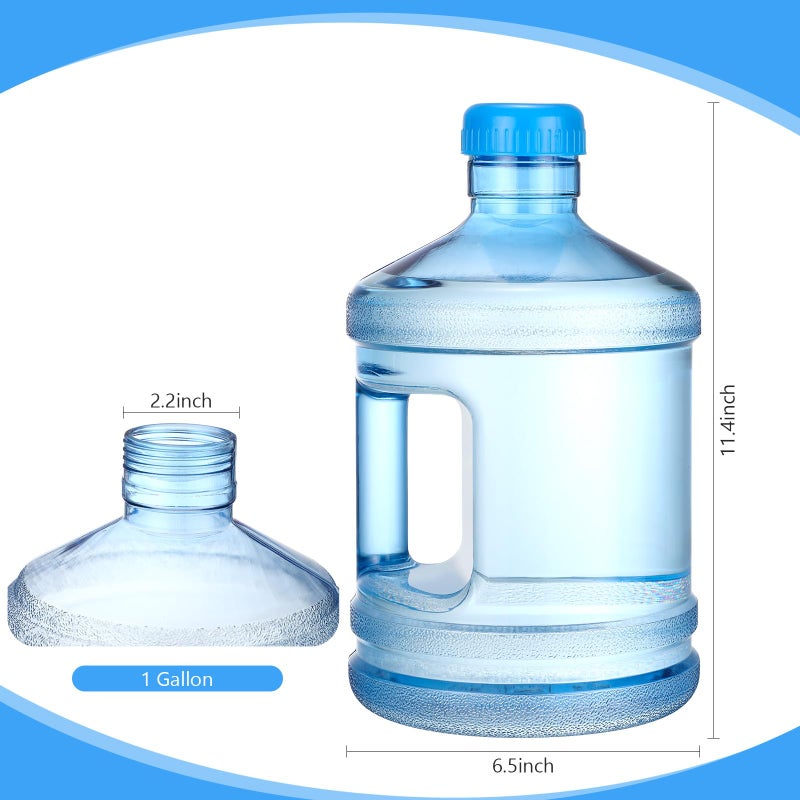 Hoolerry 1 Pieces Water Bottle 1 Gallon Round Plastic Water Jug with Handle Reusable Leak Proof Bottle for Gym Sports Office Daily Cold Liquids Drinking Use, Blue - Image 2
