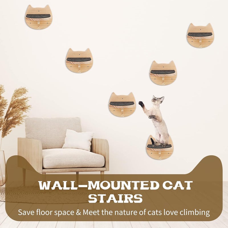 Handepo 6 Pcs Cat Wall Furniture Wall Mounted Cat Wall Shelves with Scratching Mat Cat Stairs Cat Wall Steps Cat Ladder Cat Climbing Shelves Cat Perch Supplies for Cats Playing Climbing Indoor - Image 4