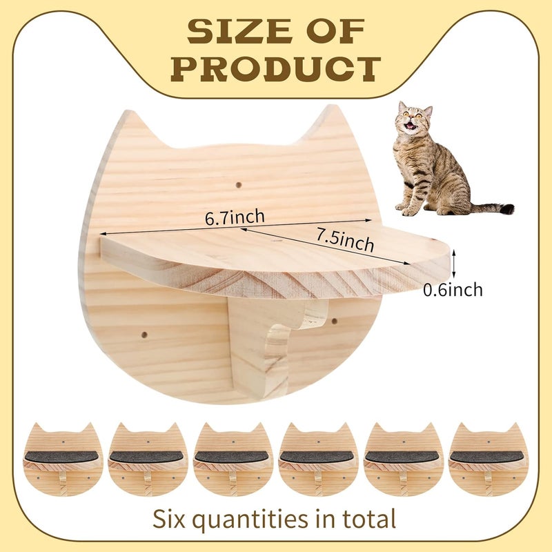 Handepo 6 Pcs Cat Wall Furniture Wall Mounted Cat Wall Shelves with Scratching Mat Cat Stairs Cat Wall Steps Cat Ladder Cat Climbing Shelves Cat Perch Supplies for Cats Playing Climbing Indoor - Image 2