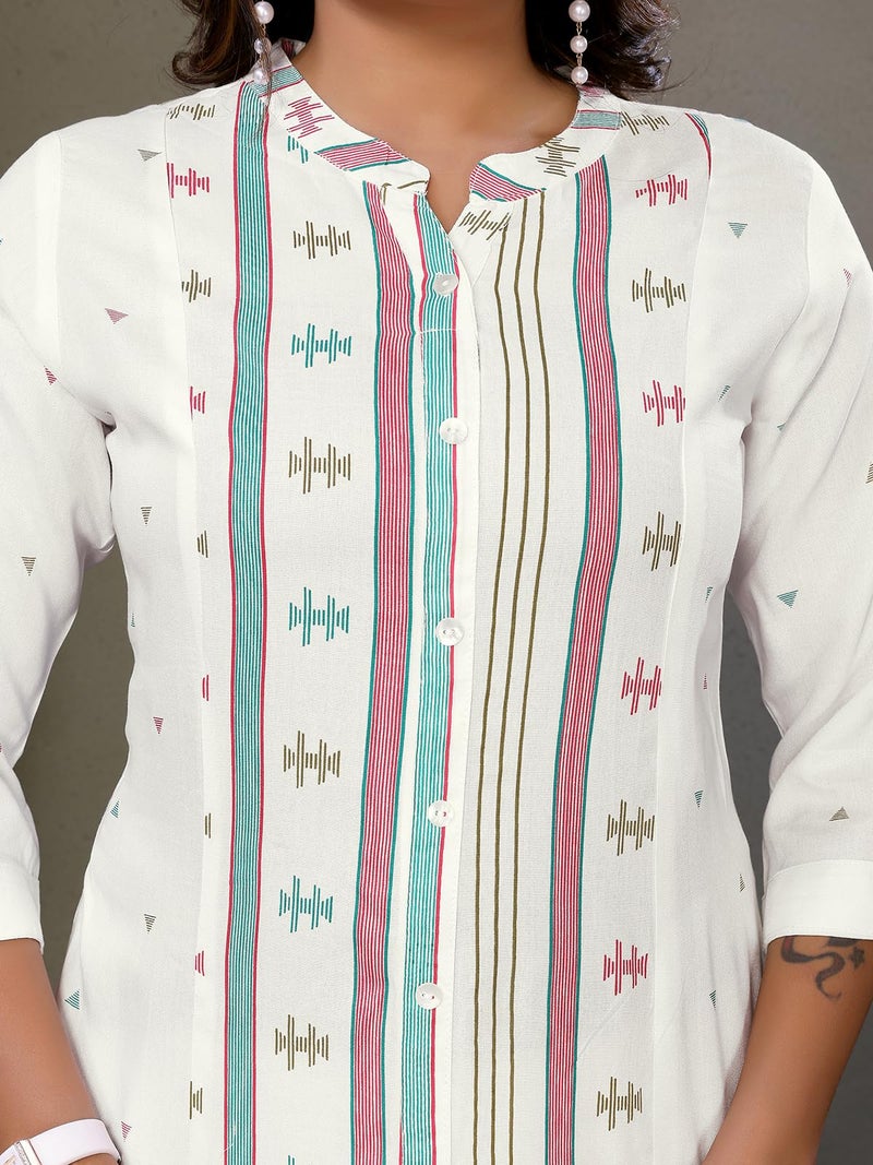 rangita Off White Rayon Calf Length Printed A-Line Kurti | Kurta for Women_L - Image 2