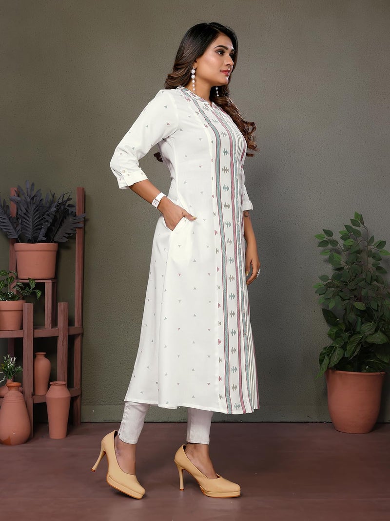 rangita Off White Rayon Calf Length Printed A-Line Kurti | Kurta for Women_L - Image 3
