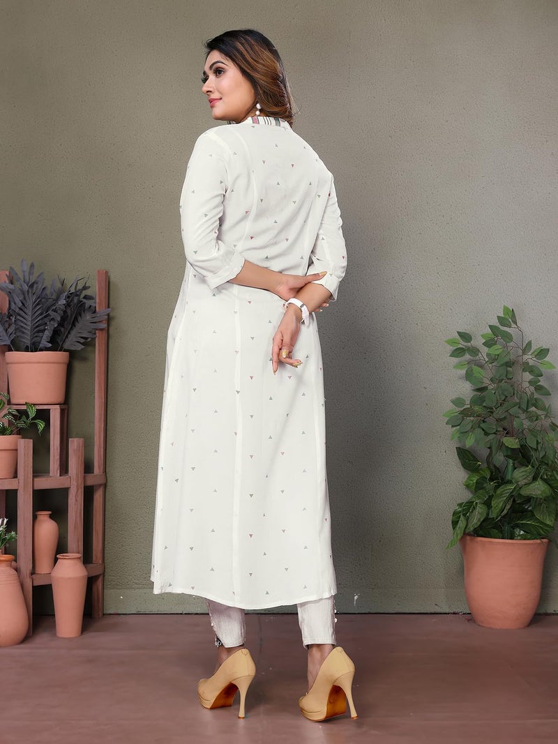 rangita Off White Rayon Calf Length Printed A-Line Kurti | Kurta for Women_L - Image 4