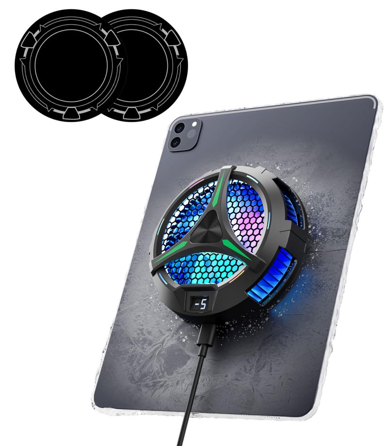 ACEDAYS iPad Cooler,Magnetic Tablet Cooler for ipad/Surface pro/Samsung Tab,iPad Cooing Fan with Temperature Display for Mobile Gaming,Tiktok Live Streaming (Green Mech+3 pcs Magnetic Suction Sheet) - Image 1