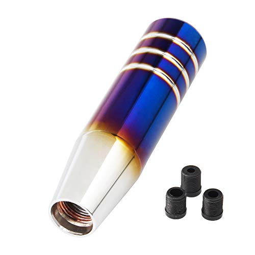 WENJTP Aluminum Weighted Shift knobs Universal Burnt Blue Long Shift knobs Automatic Manual Vehicles Lever Cover Head Shift Knobs 5 Inch with 3 Threaded Adapters M8 M10 M12 x 125 HTRACING Silver - Image 1