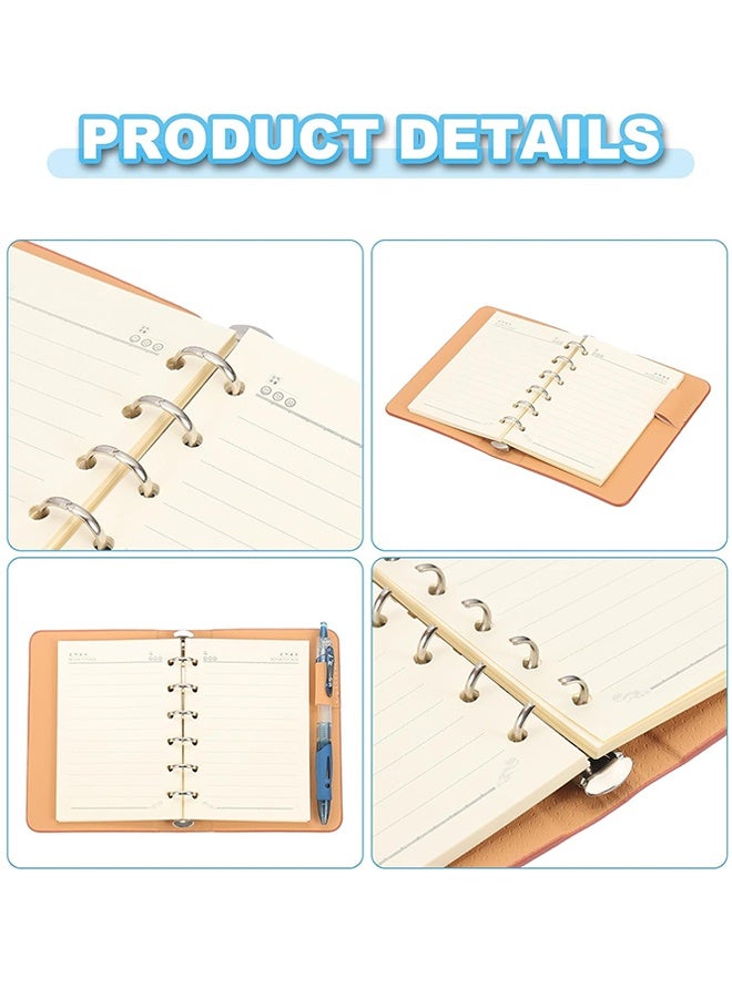 Binder Pocket Notebook Journal Notepad, Blank Refills, Small A7 Notebook Hardcover Mini Journal with Pen Holder, Loose Leaf Binder Planner - Refillable(Brown) Unknown Binding - Image 4