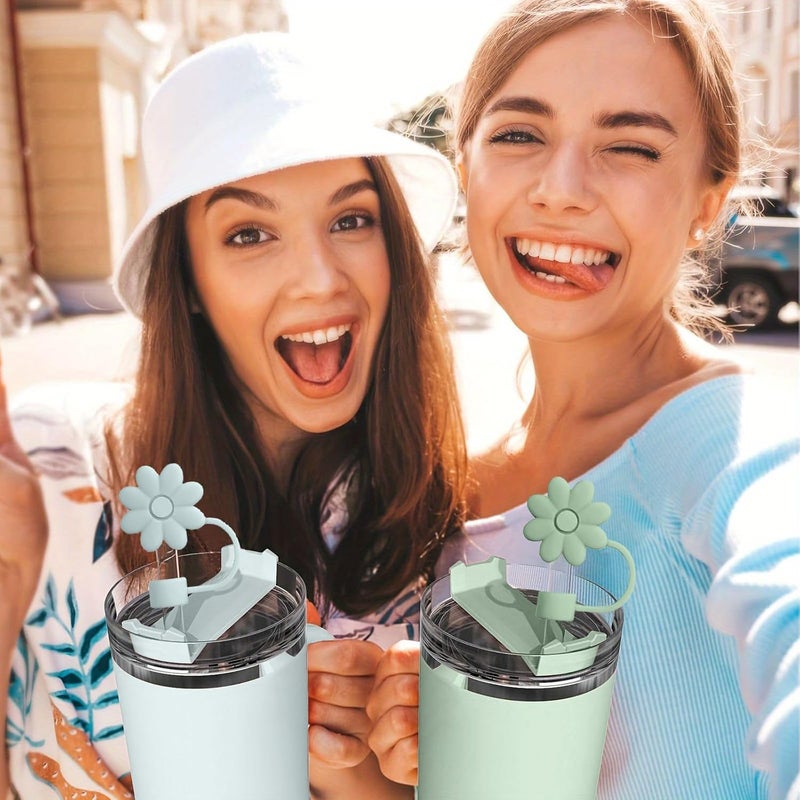 SEMATA 6PCS Silicone Straw Covers Toppers for Stanley Cups 30&40 Oz Tumbler Accessories Flower Straw Caps Black Blue Dust-Proof Reusable Straw Tips Protectors for Stanley Cup 10mm 0.4in Straws - Image 5