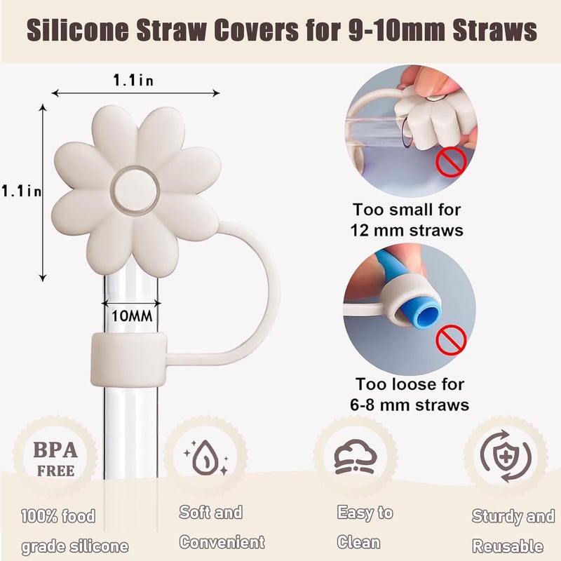 SEMATA 6PCS Silicone Straw Covers Toppers for Stanley Cups 30&40 Oz Tumbler Accessories Flower Straw Caps Black Blue Dust-Proof Reusable Straw Tips Protectors for Stanley Cup 10mm 0.4in Straws - Image 2