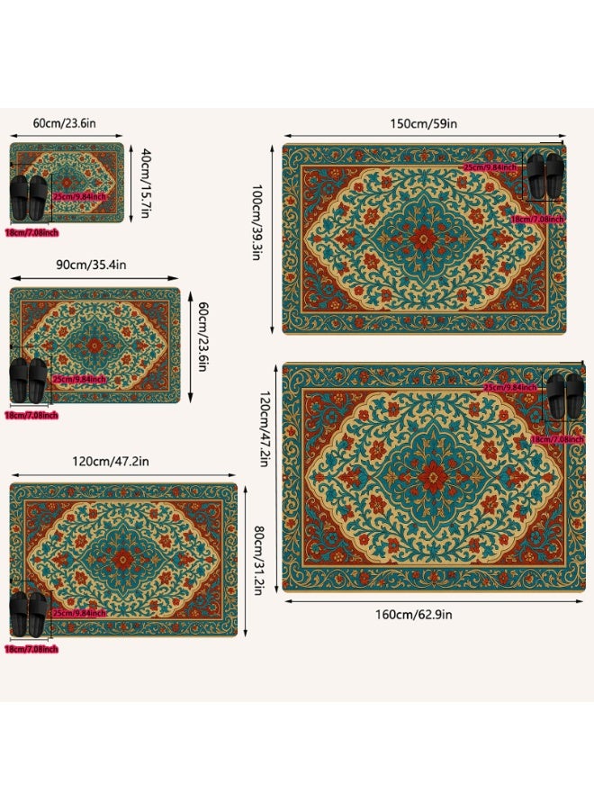 Bohemian Vintage Floral Area Rug, Indoor Outdoor Polyester Mat, Non-Slip, Peacock Blue Red Yellow - Image 5
