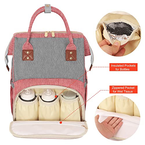 HABOPET Diaper Bag Backpack Multi-Function Baby Bag With Large Capacity and Insulated Pockets Diaper Backpack Organizer Bag for Mom/Dad, Pink+Gray - Image 4