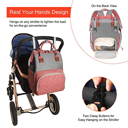 HABOPET Diaper Bag Backpack Multi-Function Baby Bag With Large Capacity and Insulated Pockets Diaper Backpack Organizer Bag for Mom/Dad, Pink+Gray - Image 5