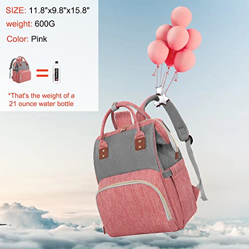 HABOPET Diaper Bag Backpack Multi-Function Baby Bag With Large Capacity and Insulated Pockets Diaper Backpack Organizer Bag for Mom/Dad, Pink+Gray - Image 2