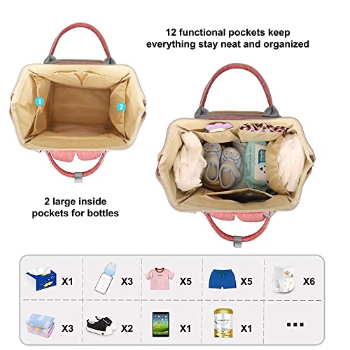 HABOPET Diaper Bag Backpack Multi-Function Baby Bag With Large Capacity and Insulated Pockets Diaper Backpack Organizer Bag for Mom/Dad, Pink+Gray - Image 3