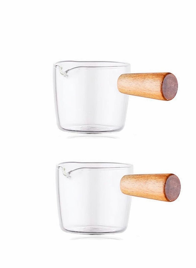 Y&D Creamer Dish Small Sauce Bowls, 2Pcs Prep Dip Dessert Bowls with Handle Cup Mini Coffee Milk Serving Pitcher Jug, Borosilicate Glass Dressing Server Pourer (S) - Image 1