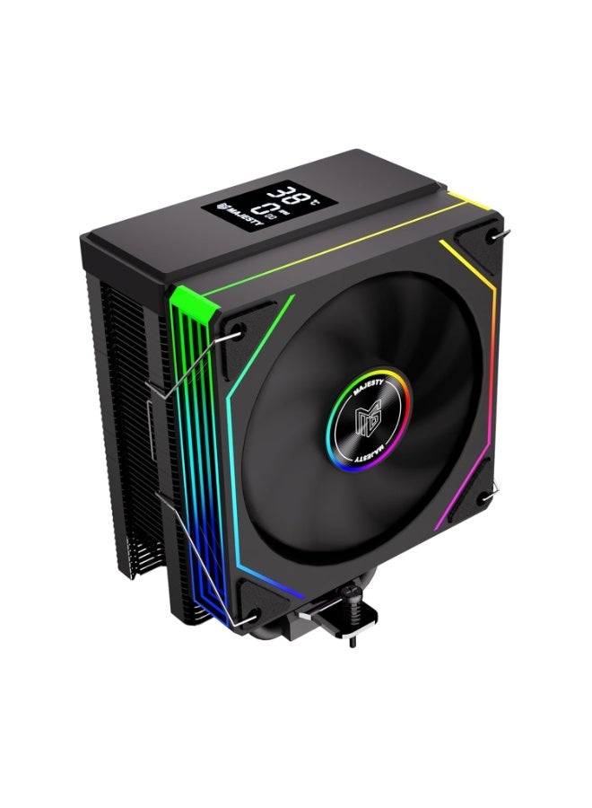 Majesty 6 Heat Pipes CPU Air Cooler with Digital Display, 120mm Hydraulic ARGB Fan, Low Noise 30dBA, 220W Heat Dissipation, Compatible with Intel LGA1700 & AMD AM5 - Black - Image 1