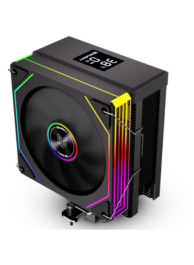 Majesty 6 Heat Pipes CPU Air Cooler with Digital Display, 120mm Hydraulic ARGB Fan, Low Noise 30dBA, 220W Heat Dissipation, Compatible with Intel LGA1700 & AMD AM5 - Black - Image 1