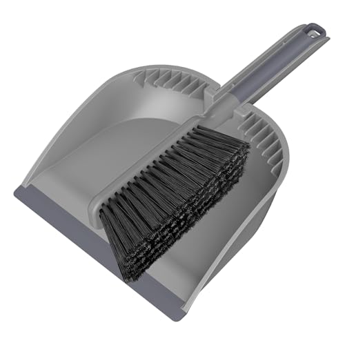 SetSail Small Dustpan and Brush Set Nesting SnapOn Handheld Broom and Dust Pan with Teeth Portable Broom and Dustpan Set Suitable for Desktop Pets Care Sofa Camping Grey - Image 1