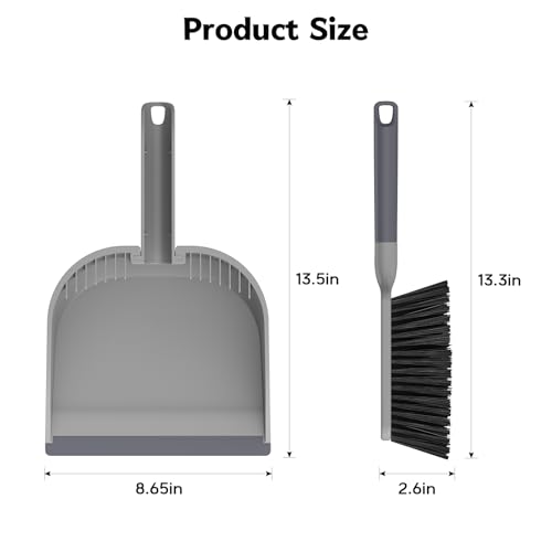 SetSail Small Dustpan and Brush Set Nesting SnapOn Handheld Broom and Dust Pan with Teeth Portable Broom and Dustpan Set Suitable for Desktop Pets Care Sofa Camping Grey - Image 3