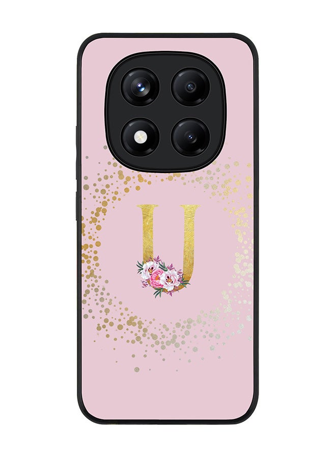 Stylizedd For Xiaomi Redmi Note 14 Pro 4G 4G Case,Slim fit Camera Protection, Shockproof Thin Phone cover  - Custom Monogram Floral - U  (Pink ) - Image 1