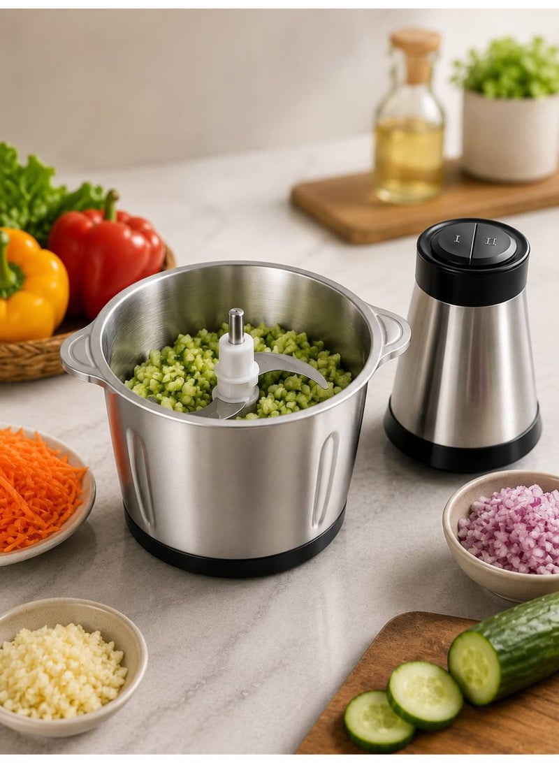 3L Stainless Steel Electric Food Chopper for Meat & Vegetables, 600W Powerful Motor, Dual Speed, Sharp Stainless Steel Blades, Multi-Purpose Kitchen Meat Grinder with Stainless Steel Bowl - Image 2