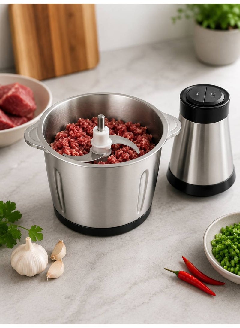 3L Stainless Steel Electric Food Chopper for Meat & Vegetables, 600W Powerful Motor, Dual Speed, Sharp Stainless Steel Blades, Multi-Purpose Kitchen Meat Grinder with Stainless Steel Bowl - Image 3