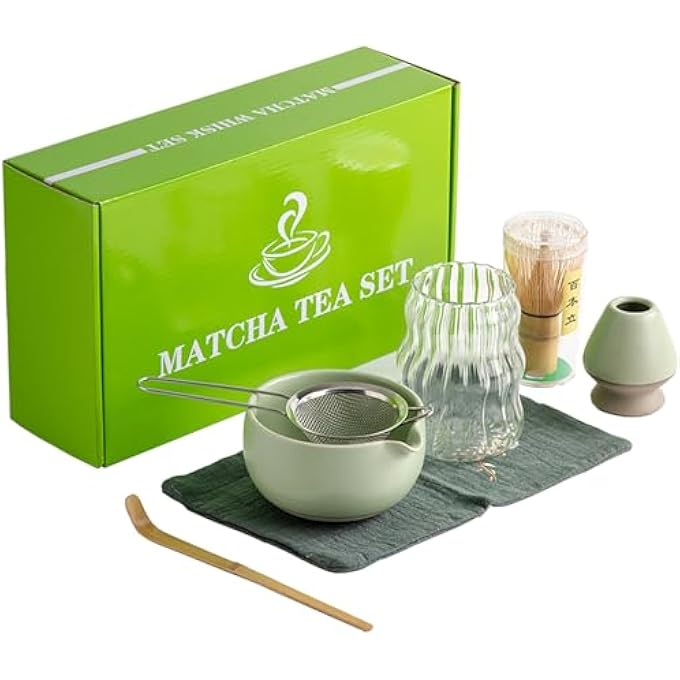 U-HOOME 7Pcs Japanese Matcha Whisk SetJapanese Matcha Ceremony Accessory With Matcha Bowl Bamboo Whisk Scoop Sifter Whisk Holder Whisk Stand Whisk Set For Matcha Tea Ceremony GreenB - Image 2