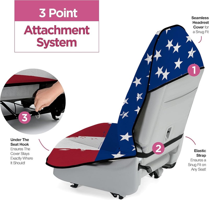 lebogner Waterproof Seat Cover, Sweating Towel for Post Gym Workout, Running, Swimming, and Beach, 2-Pack Universal Fit Anti-Slip Seat Protector for Cars, and Trucks, Machine Washable, American Flag - Image 2