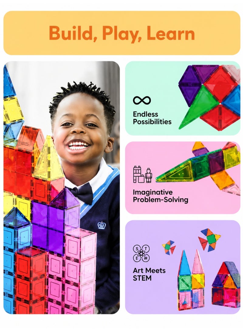 Prime Choice 100PCS  Magnetic Playboards Tiles Set Magnet Toys for Toddlers STEM Building Blocks Sensory Creative Kids Manipulative Preschool learning Construction Toy for Boys and Girls - Image 5