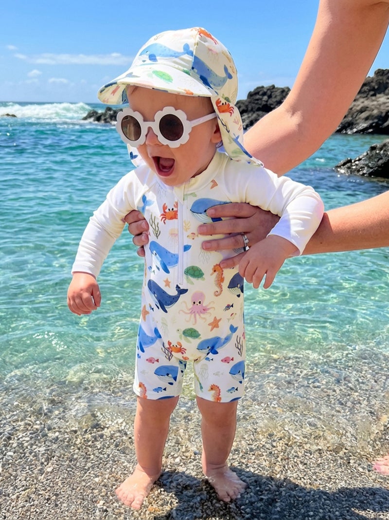 Baby Boys Swimsuit, Long Sleeve Animal Print Rash Guard Jumpsuit with Hat Summer Swimwear - Image 2