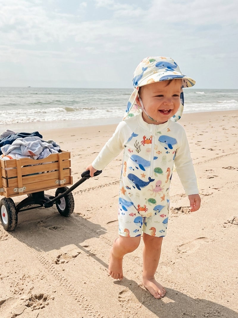 Baby Boys Swimsuit, Long Sleeve Animal Print Rash Guard Jumpsuit with Hat Summer Swimwear - Image 5