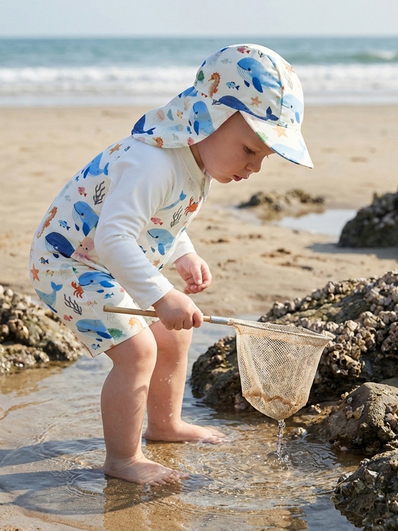 Baby Boys Swimsuit, Long Sleeve Animal Print Rash Guard Jumpsuit with Hat Summer Swimwear - Image 4