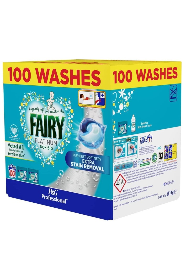 Fairy 100 Non-Bio Platinum Pods With Extra Stain Removal, Washing Tablets Capsules For Baby And Sensitive Skin - Laundry Detergent With Child Lock System - Image 1