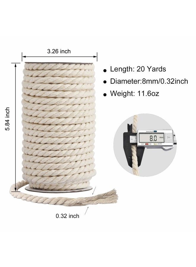Hdviai Cotton Cord 8mm x 20 Yards - Natural Unbleached Macrame Rope - 3 Strand Twisted Cotton Rope for Wall Hanging，DIY Craft Making，Plant Hangers，Knotting Decorative Projects (White) - Image 2