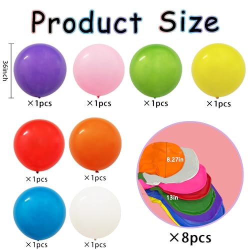 kockuu 36 Inch Large Balloon, Assorted Colors Big Balloons 8 Pcs Helium Giant Latex Balloons for Birthday Wedding Party Baby Shower Carnival Mother's Day Decorations - Image 5