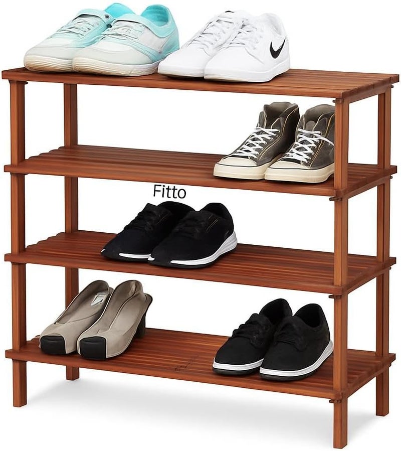 Fitto Wooden Shoe Rack 4 Tier, Coffee Brown, 63x26x67cm - Image 1