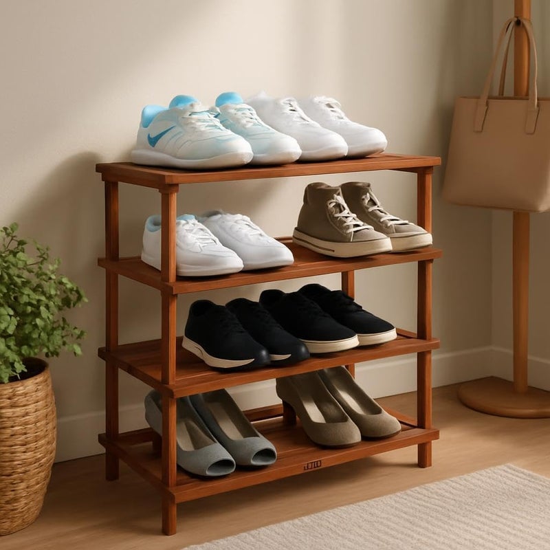 Fitto Wooden Shoe Rack 4 Tier, Coffee Brown, 63x26x67cm - Image 2